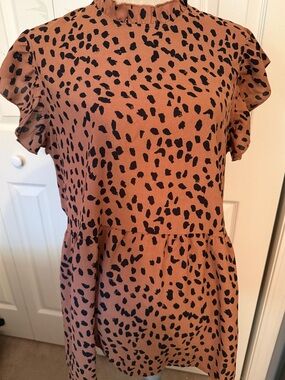 Women's Ruffle Sleeve Animal Print Top - Brown/Black